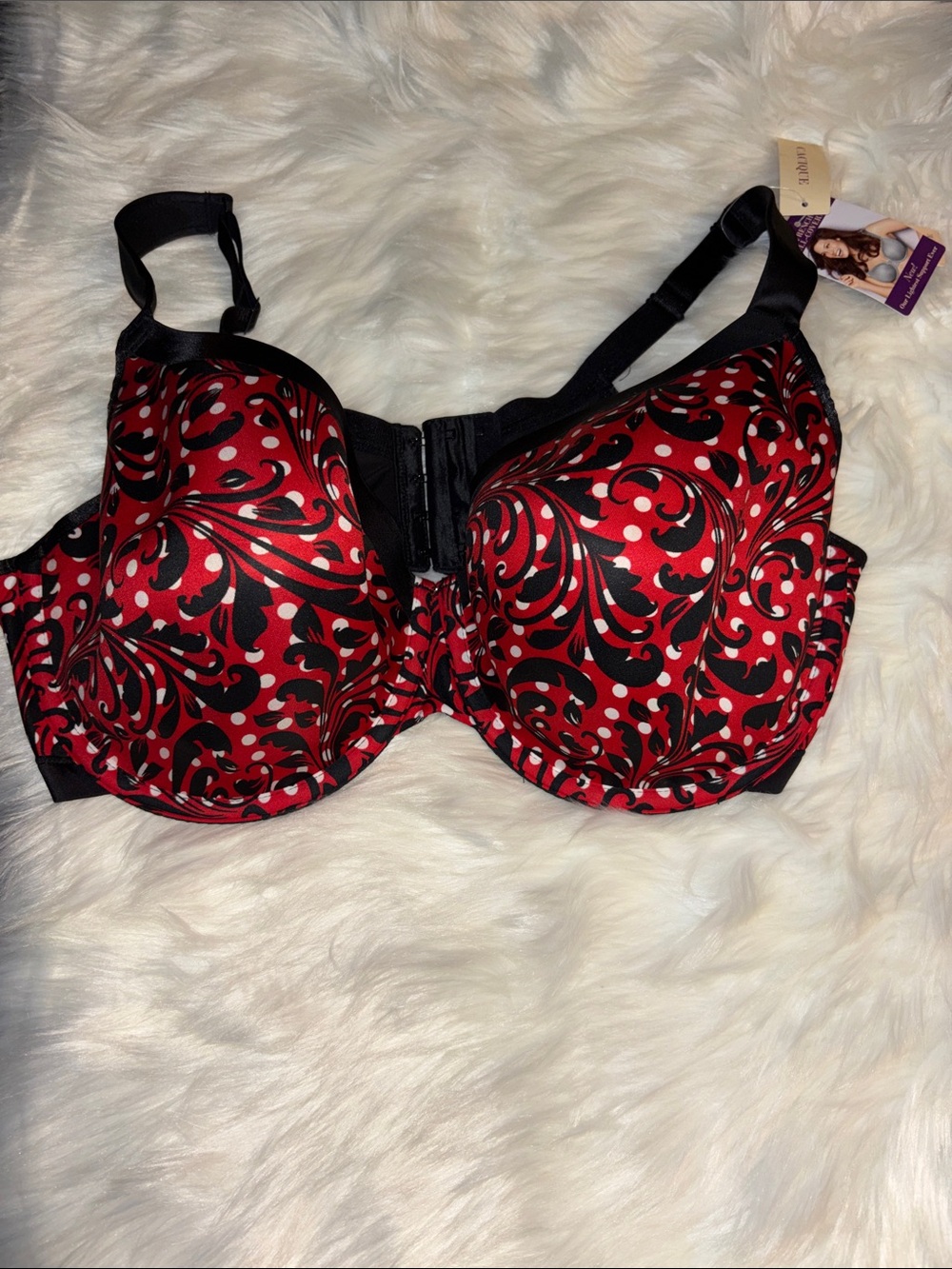 Cacique Red and Black Swirl Front-Closure Underwire Bra